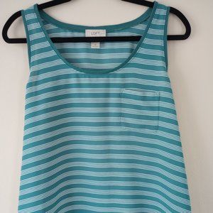 LOFT Teal and White Striped Tank Top Size Large Petite